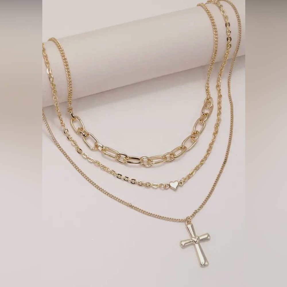 15. Cross Pendant Multi Layered Necklace